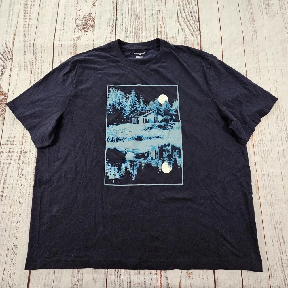Banana Republic Premium Wash Blue Short Sleeve Cotton Blend T-Shirt Men's 2XL